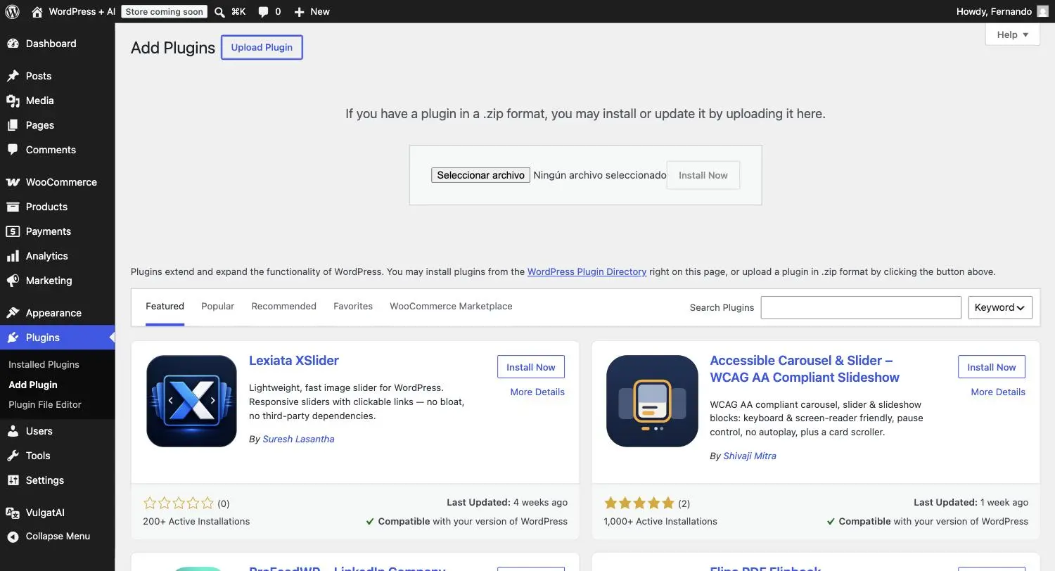 The WordPress plugin upload form, with the Choose File button.